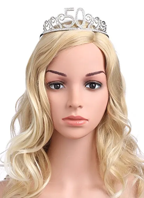 Crystal Rhinestone Tiara Princess Crown Birthday Crowns Silver Diamante Happy 18202130405060th Birthday (Silver-50th)  (1)