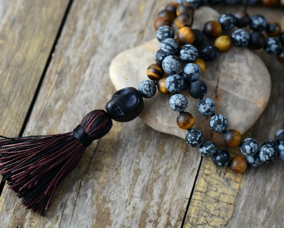 Men Necklace 8MM Matte Tiger Eye Stone with Skull Tassel Necklace Mens Rosary Necklace New Punk Man Jewelry Dropshipping - Image 3