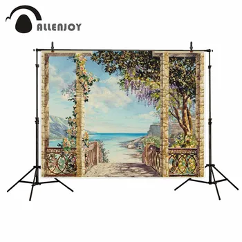

Allenjoy Vintage garden sea sunshine flower painting photocall photographic background fund photography studio funds