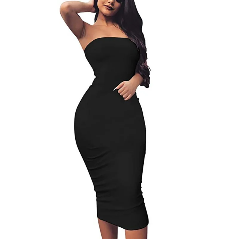 

Women Sexy Off Shoulder Strapless Dress Summer Casual Sleeveless Pencil Long Bodycon Dress Backless Party Dress Women Vestidos