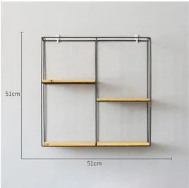 Современный настенный железный подвесной держатель, небольшой металлический стеллаж для хранения книг, ваза, украшение для дома, гостиной, деревянная настенная полка для хранения мелочей - Цвет: Square