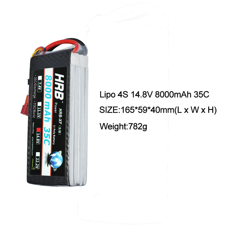 HRB RC Lipo 2S 3S 4S 5S 6S батарея 7,4 V 11,1 V 14,8 V 18,5 V 22,2 V 8000mAh 35C 70C XT60 разъем для радиоуправляемого автомобиля вертолета - Цвет: 4s 8000mah 35C