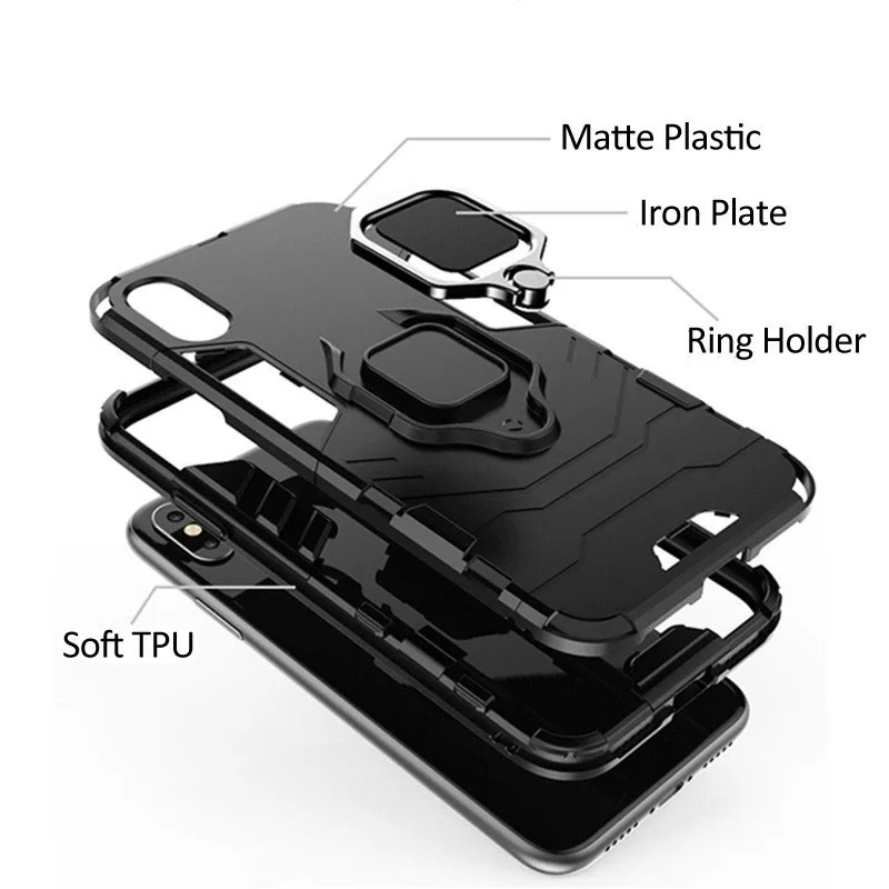Phone Case For Samsung Galaxy A60 Silicone Armor Back Shockproof Cover For Samsung Galaxy A60 Magnetic Finger Ring Holder