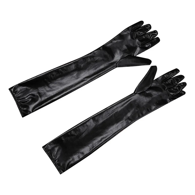 1 пара, для взрослых, мужские, длинные перчатки для женщин, Wetlook, перчатки из лакированной кожи, на полный палец, металлические, вечерние, Клубные, варежки