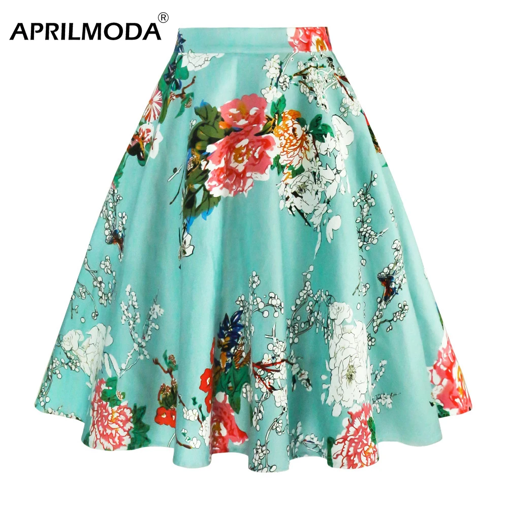 2021 Women's Vintage Skirt Summer Style 40s 50s Floral Retro Aline Pin