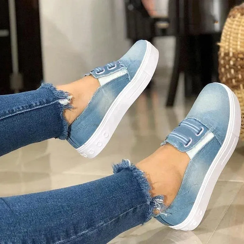 Flats - Fashion Soft Denim Slip On Flat Canvas Shoes – Lazajoy