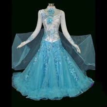 Ballroom Dresses Women New White Sky Blue Profession Custom Made Tango Ballroom Competition Dance Dress