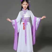 Новые детские традиционные китайские танцевальные костюмы, зеленое платье с рукавами для девочек, детская одежда, Древний китайский