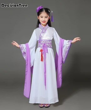 

2019 new kids traditional chinese dance costumes children girls green sleeve fan hanfu dress child clothing ancient chinese