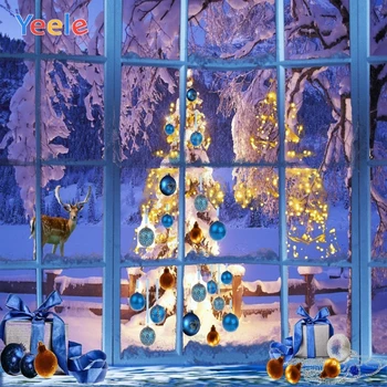 

Yeele Christmas Tree Window Frame Winter Photocall Photography Background Customized Photographic Backdrops for Photo Studio
