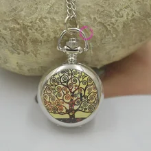 Tofarl ювелирные изделия Klimt Дерево жизни Кварцевые ожерелье карманные часы для женщин леди Девушка Мода Брелок часы с длинной цепочкой Серебряный антихрупкий