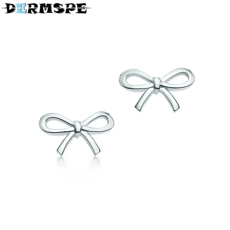 

DERMSPE TIFF 925 Sterling Silver Jewelry Bow Earrings Fashion Ladies Elegant Bow Earrings DIY Gift