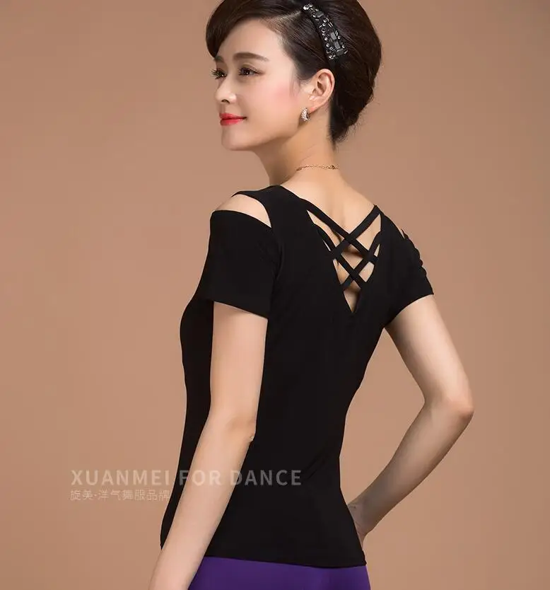 black Latin Dance Tops For Women Sexy Ice Silk Short Sleeves Leotard Dancing YB0501 | Тематическая одежда и униформа