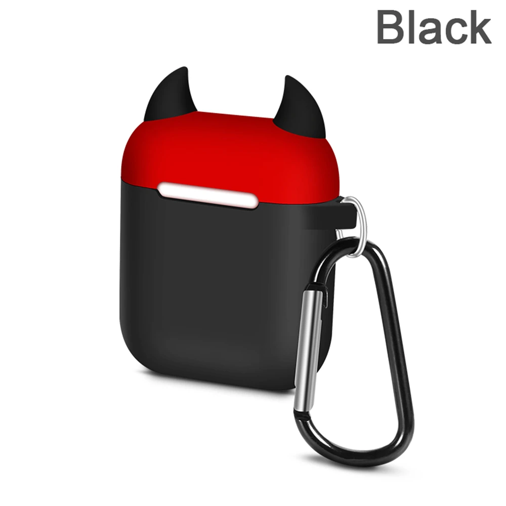 Силиконовый Bluetooth беспроводной чехол для наушников Маленький Дьявол противоударный утолщенный защитный чехол Аксессуары для Apple Airpods - Цвет: black