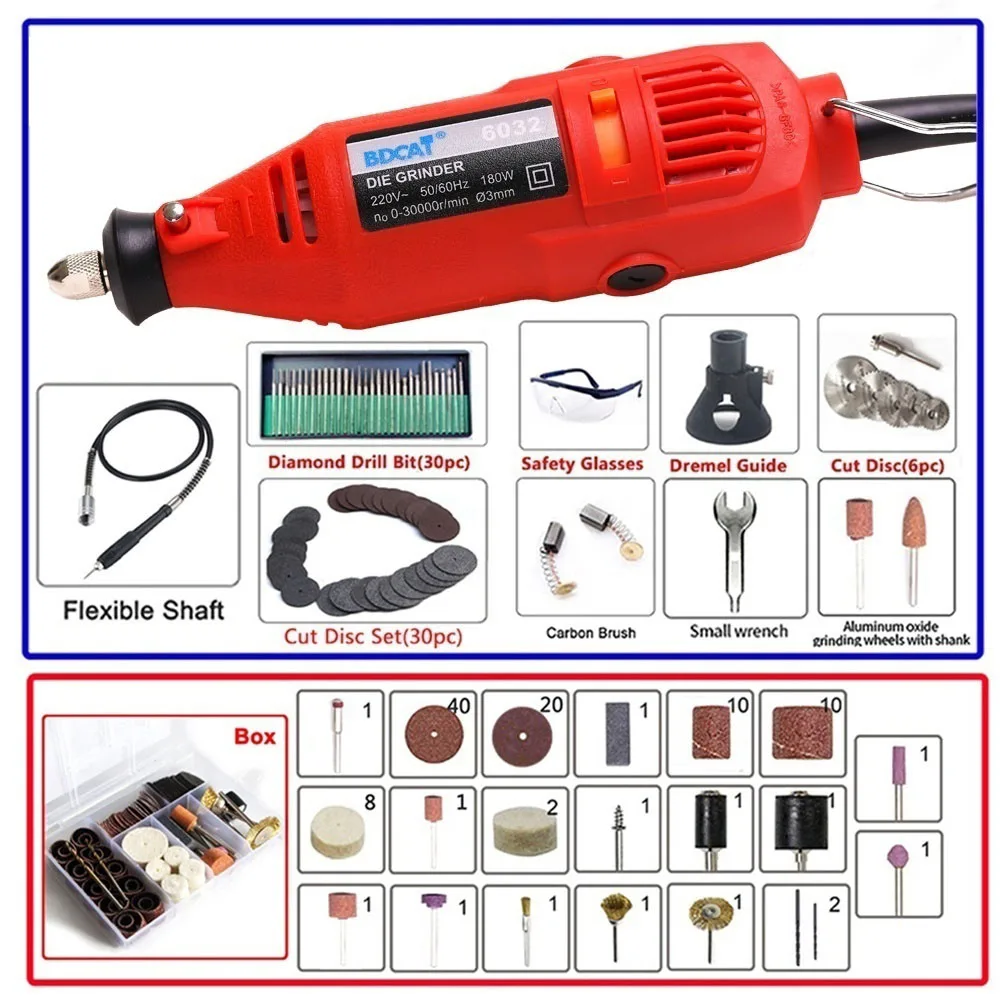 BDCAT 180 Вт Dremel Мини электрическая дрель роторный инструмент переменная скорость полировальная машина с Dremel инструмент аксессуары