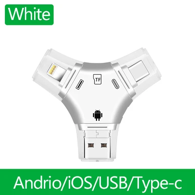 Многофункциональный ОТГ адаптер 4 в 1 микро Конвертер SD TF кард-ридер адаптер для iPhone iPad Mac Android - Цвет: White
