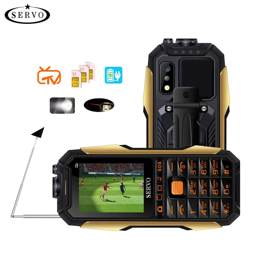 SERVO X7 мобильный телефон 3 sim-карты 2," антенна аналоговый ТВ изменение голоса лазерный фонарик Банк питания русская клавиатура Сотовые телефоны