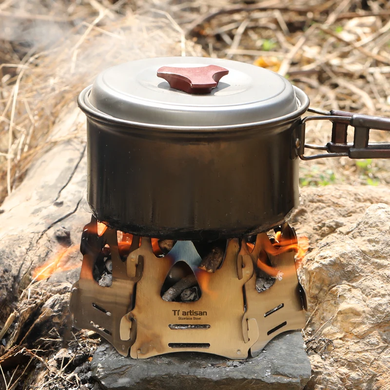 Tiartisan Camping Wood Stove Portable Outdoor Folding stainless steel Wood Stove Burning for Backpacking Survival Cooking Picnic