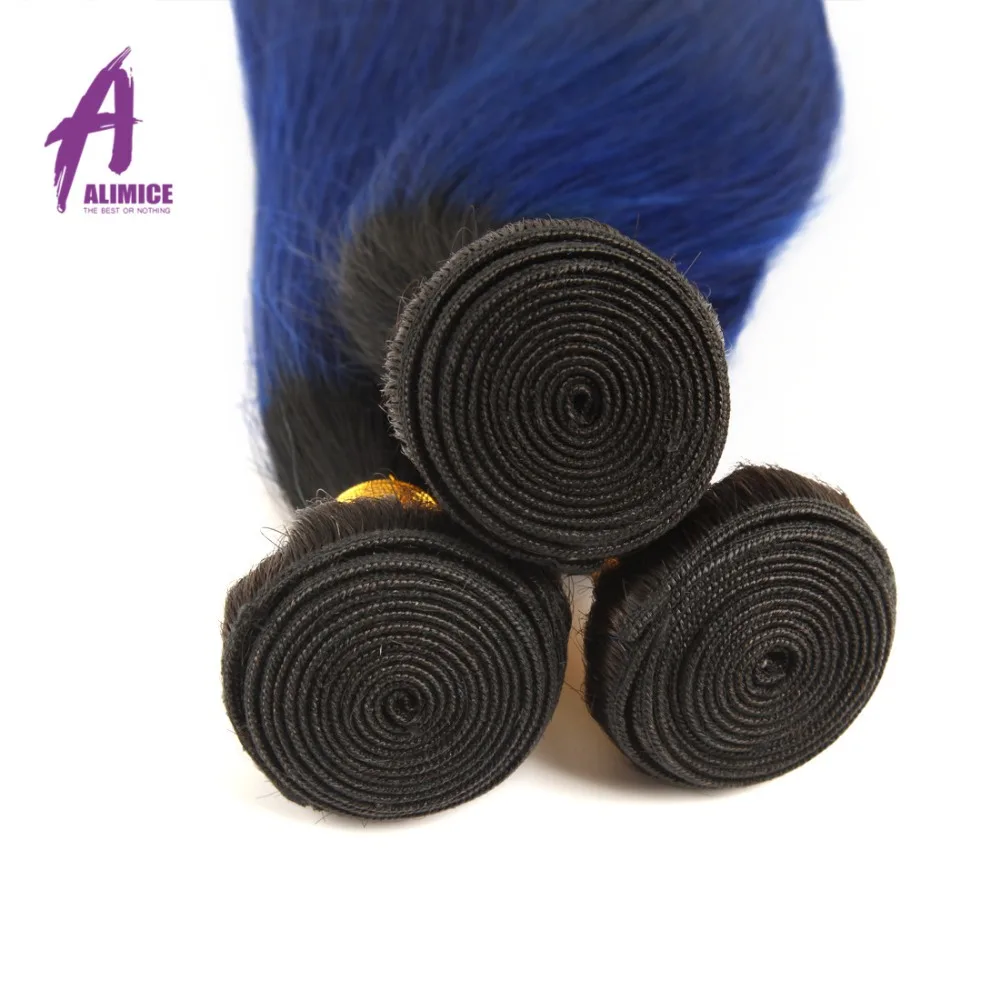 Alimice Ombre Brazilian Straight Human Hair Weave 3 Bundles Bundles With Closure T1bblue Remy Hair Ombre Bundles With Closure (6)