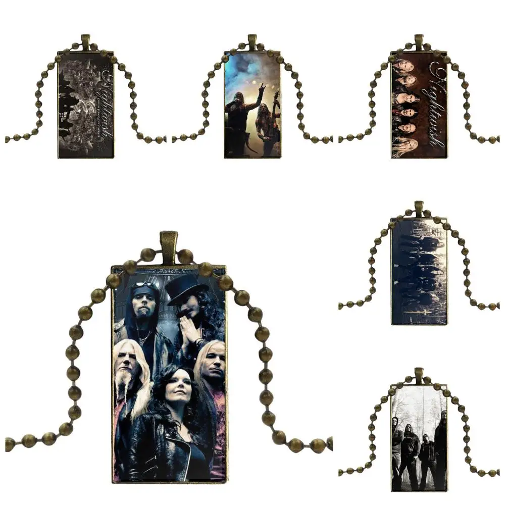 

EJ Glaze For Women Girls Glass Pendant Necklace Handmade Half Pendant Rectangle Necklace Metal Vocal Band Nightwish