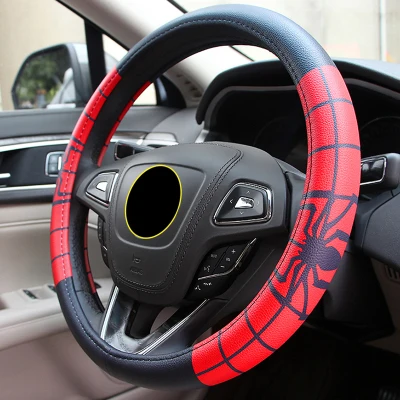 Новые Мстители Marvel милые Мультяшные Leahter Чехлы рулевого колеса автомобиля 36,5-38 см в автомобиль универсальные для автомобилей авто аксессуары - Название цвета: SWC006 Spider Man