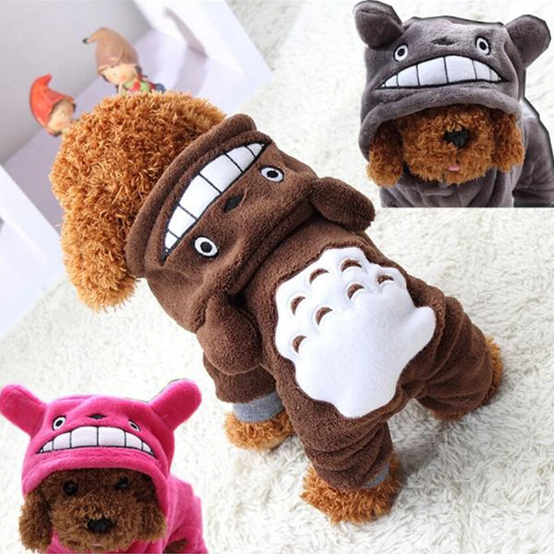 

Mrosaa Hot Warm Dogs Clothes Pet Cat Dog Costume Soft Winter Pet Clothing Cartoon Totoro Coat Four Leg Jumpsuit Fluff Padded
