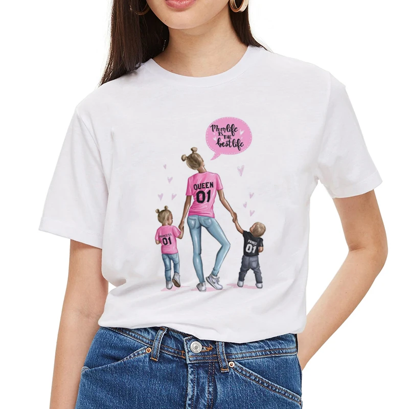 

Mom and Boy Girl Kawaii Aesthetic Tee Shirt Femme Women Clothes 2019 Short Sleeve Family Love Mother Tshirt Vintage Harajuku Top
