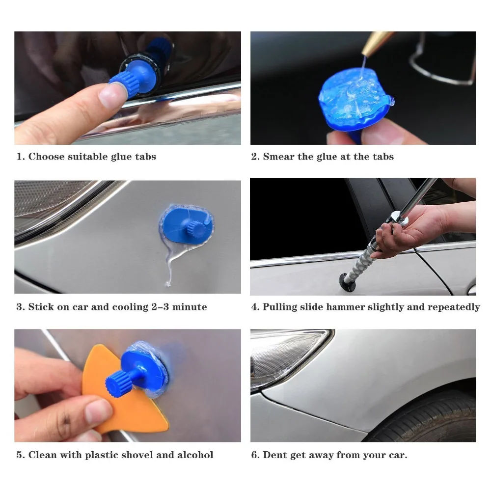 WHDZ Auto Body Dent Removal Tools Kit Silde Hammer with 9 Pcs Glue Puller Tabs Glue Sticks Hail Damage Remaol Kit (9)