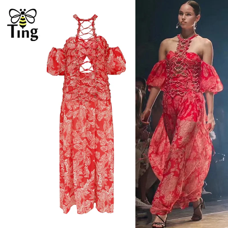 

Tingfly Designer Runway Sexy Cold Shoulder Long Maxi Dress Party Dresses Hollow Cut Out Floral Print Vestidos Casual