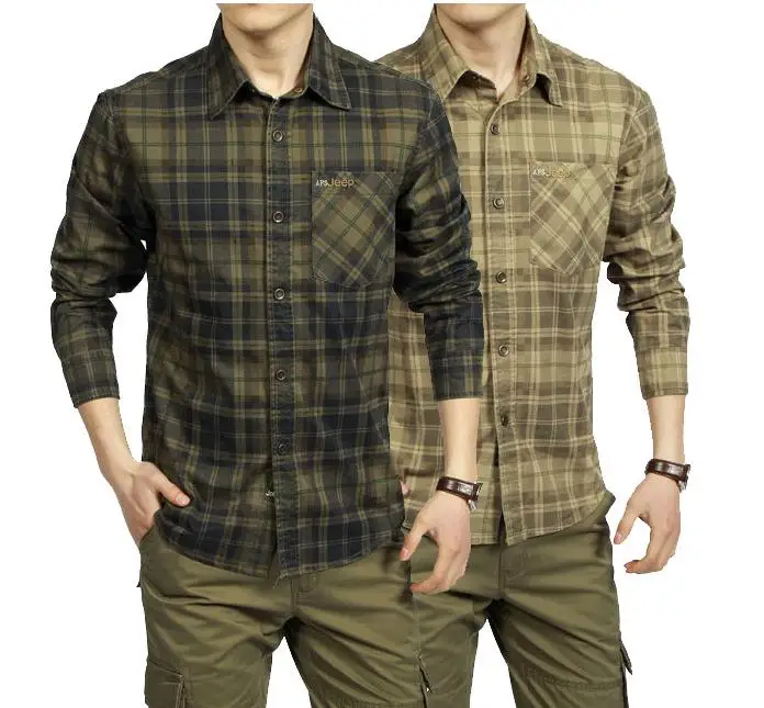 2017 New casual men's shirt summer pure cotton plaid loose Long sleeve ...