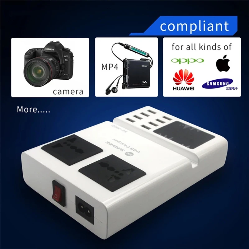 

SS-306D Portable 3 In 1 Intelligent 8 Port USB Charger LED Digital Display With Socket for Phone iPad iPhone