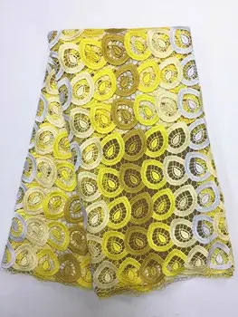

5 Yards/PC Fashionable yellow four color embroidery african water soluble lace and Gippy lace fabric for clother BW128-1