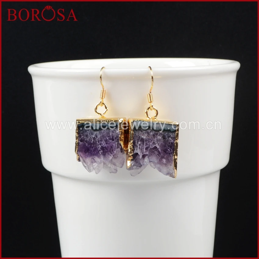 Женские серьги подвески BOROSA Drusy золотистого цвета Натуральный Необработанный