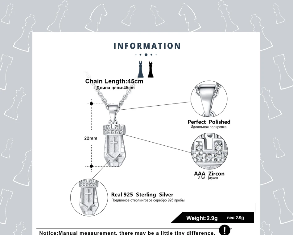 ORSA JEWELS Твердые стерлингового серебра 925 Женские винтажные ожерелья с подвеской шахматы рисунок Международная женская бижутерия SN133