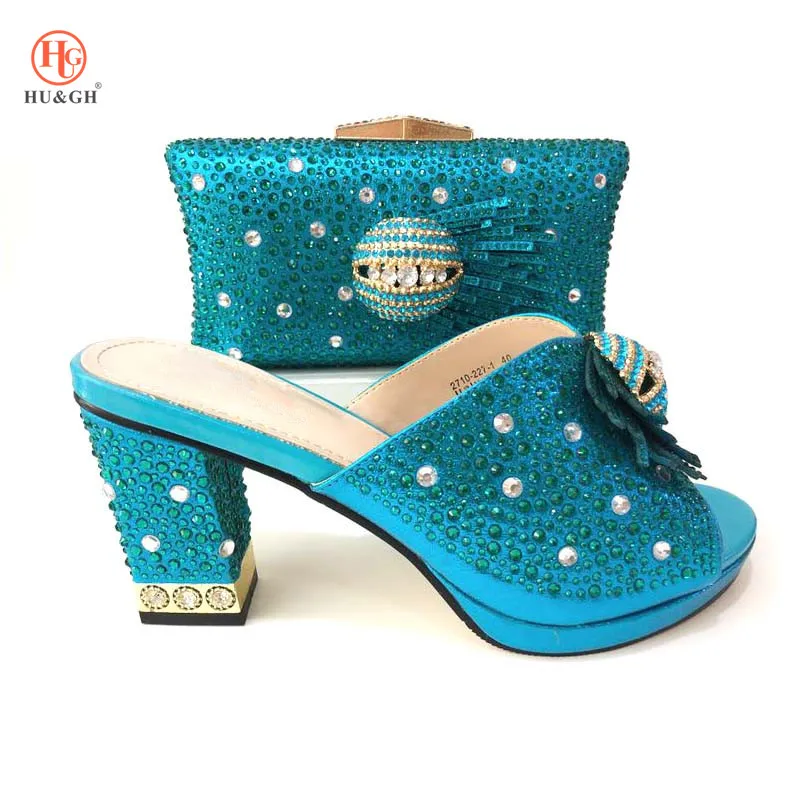 

Green Color Italian Shoe with Matching Bags High Quality African Shoe and Bag Set for Party In Women Nigerian Wedding High Heels