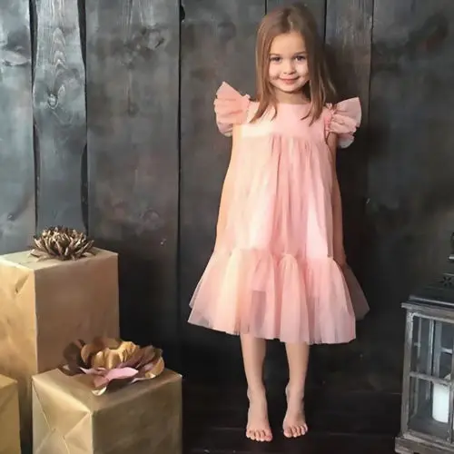Модное платье для маленьких девочек фатиновое нарядное платье на свадьбу, день рождения, наряды одежда для малышей