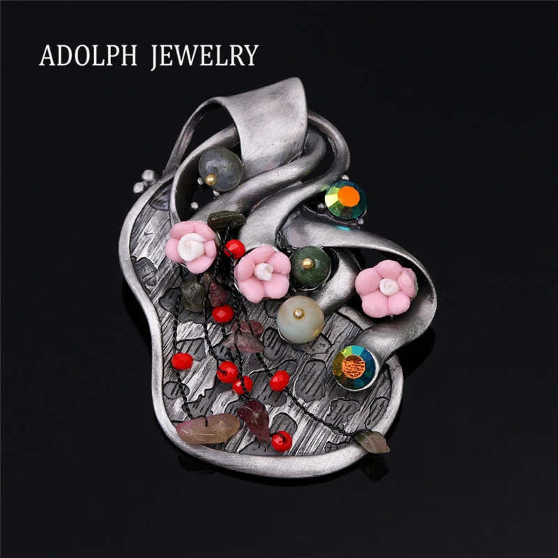 

ADOLPH Jewelry New Accessories Vintage Crystal Resin Flower Geometry Miniature Garden Brooch for Women Dress Scarf Brooch Pins