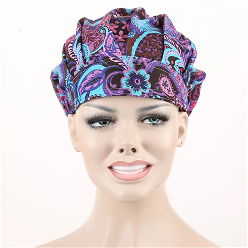 New Arrival Cotton Long Hair Surgical Cap Female Doctor Nurse Print Hat