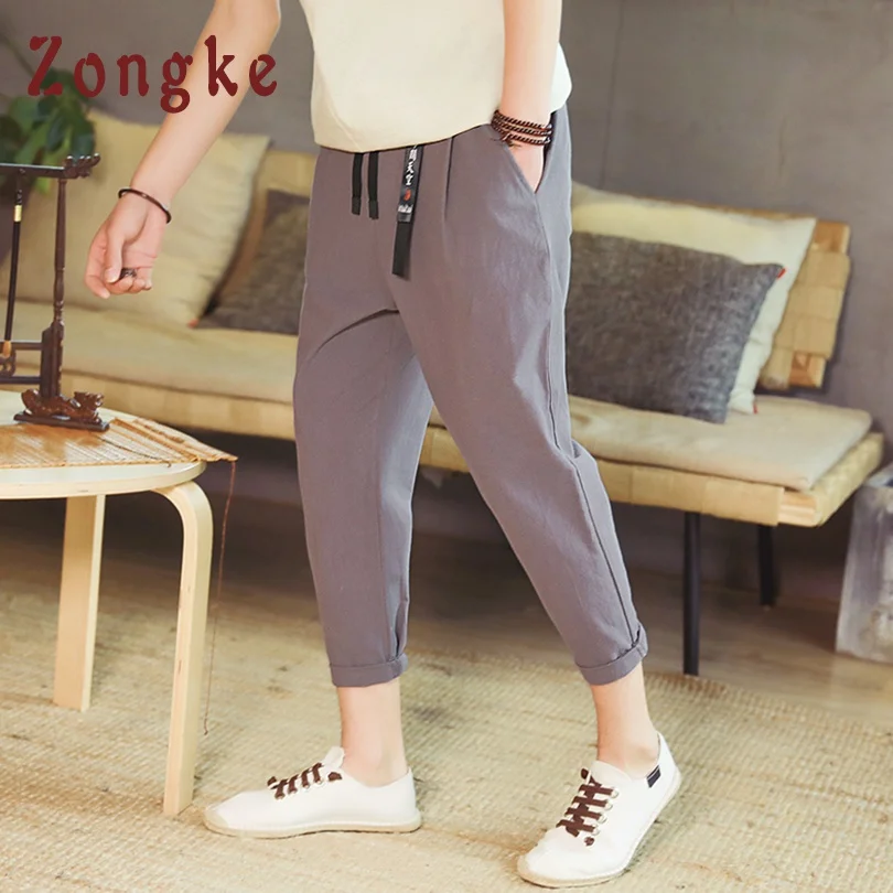 Zongke, китайский стиль, длина по щиколотку, мужские брюки, уличная одежда, спортивные штаны, хип-хоп брюки, Мужская одежда, брюки, мужские штаны - Цвет: Grey