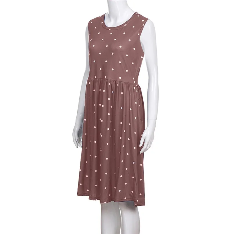  New Women Summer Fashion Pleated Polka Dot Pocket Loose Swing O-Neck Casual Midi Dress Elegant Lady Holiday Daily Dress #4R08 (34)