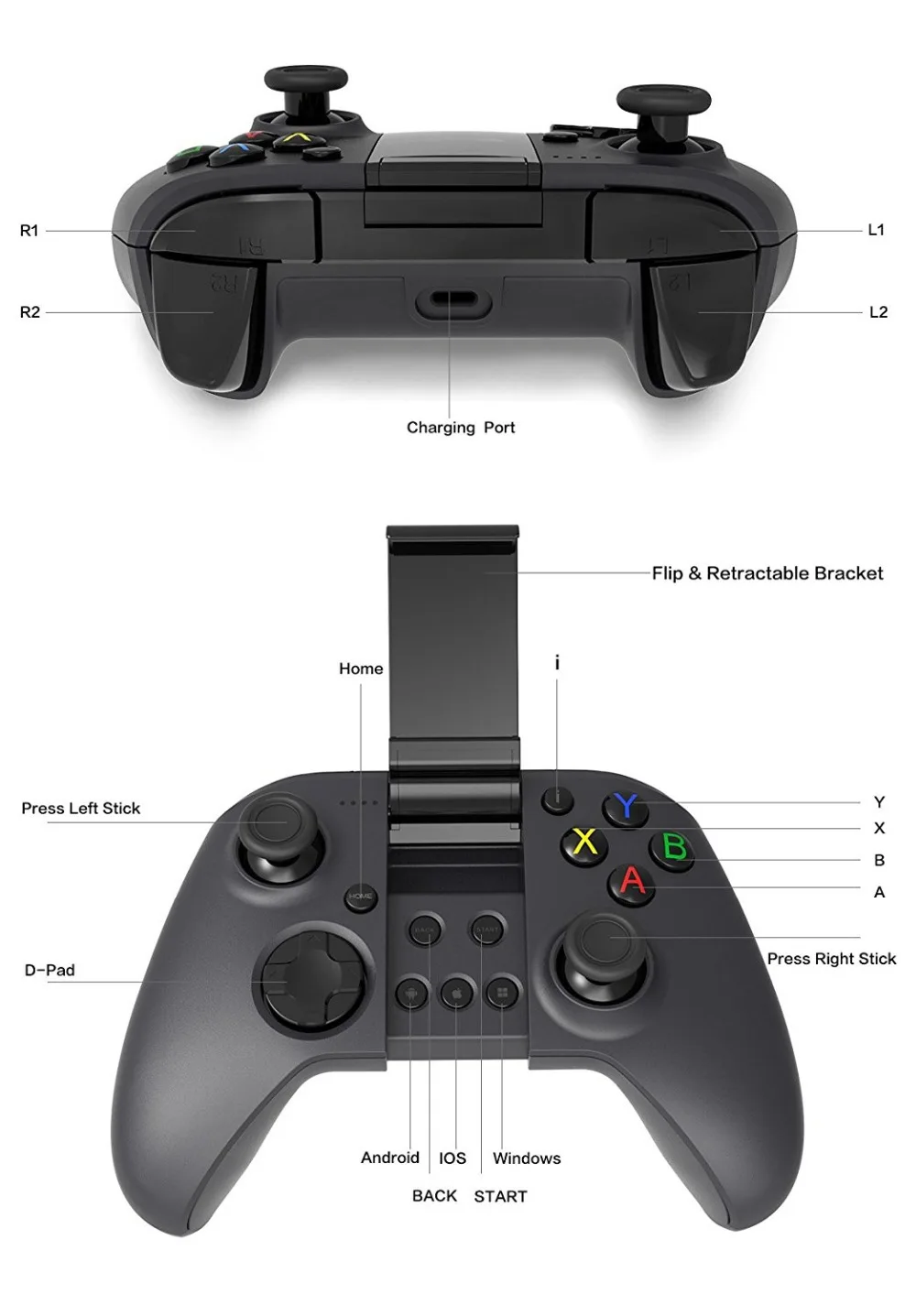 Mygt игровой контроллер Bluetooth Беспроводной джойстик для смартфонов на платформе Android и ПК с Windows PS3 Очки виртуальной реальности VR ТВ коробка