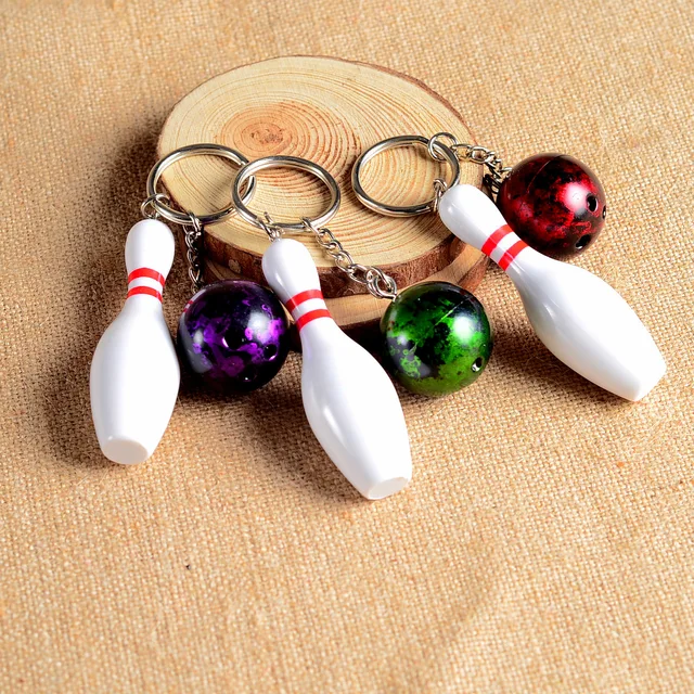 Cheap 4pcs/lot Bowling Metal Keychain Car Key Ring Sports Hot Sale Keyring Pendant For Man Women Gift Decoration Metal Craft