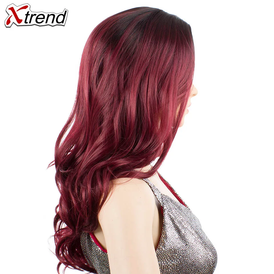 Xtrend синтетические парики для женщин длинные Омбре парик естественная волна прическа серый красный блонд цвета 26 дюймов