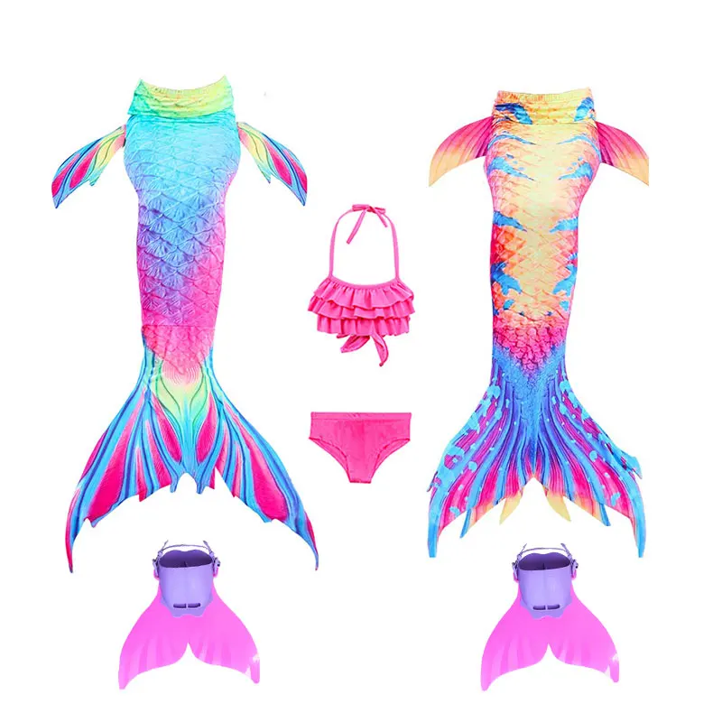 Günstig 4 stücke 20 Farbe Mädchen Schwimmen Meerjungfrau Schwänze Kostüme Kinder Meerjungfrau Badeanzug Bikini Kinder Mädchen Tails Einfach Hinzufügen Monofin beachwear
