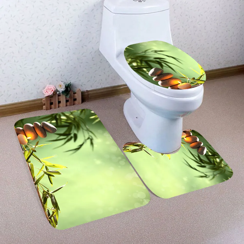 Bathroom Mat Set 3Pcs Flannel Bath And Toilet Sets Christmas Non-Slip Pedestal Rug + Lid Cover K717 | Дом и сад