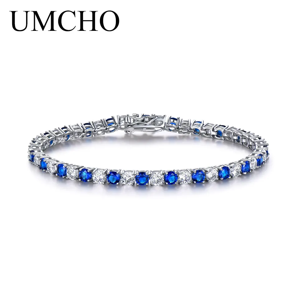 UMCHO роскошный созданный нано голубой Сапфировый Браслет Настоящее 925 пробы серебряные ювелирные изделия романтические браслеты с подвесками для женщин Подарки - Цвет камня: ZBUJ013S-1