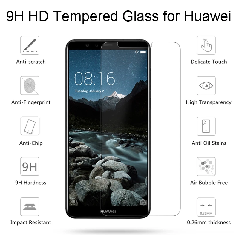 HD твердое стекло для huawei Y5 Prime P9 Plus закаленное стекло для huawei Y6 Prime mate 7 стекло для Y3 Y9 Y7 Pro Nova 2S