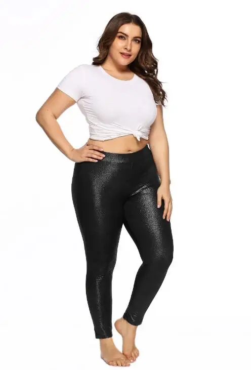 Women Pu Leather Leggings Plus Size 5xl 4xl Xxxl High Waist Shiny Stretchy  Butt Lifting Glitter Sequin Gold Silver Legins