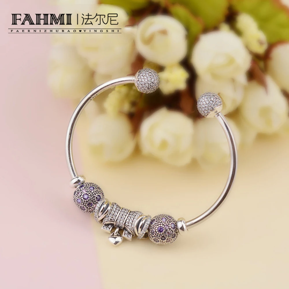 

FAHMI Genuine 100% 925 Sterling Silver bangle Fashion crystal For Set Women Bracele Original Jewelry charm birthday Gift