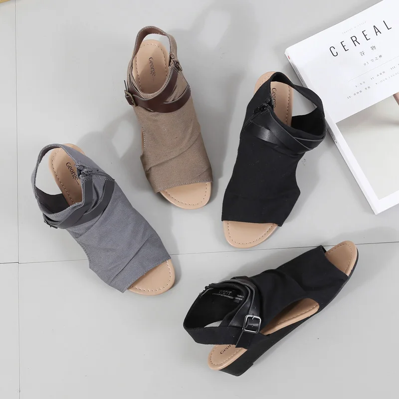 

Retro Woman Shoes Large Size Female Sandal Med 2019 Summer Clogs Wedge Beige Heeled Sandals Open Toe Original Sizes Ladies